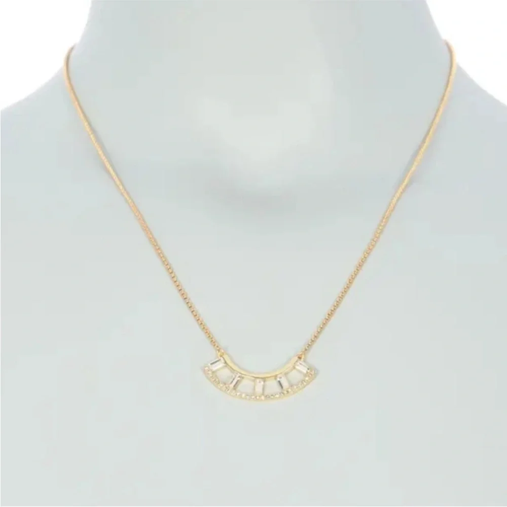 Vince Camuto Women’s Pave Baguette Rhinestone Crescent-shaped Pendant Necklace